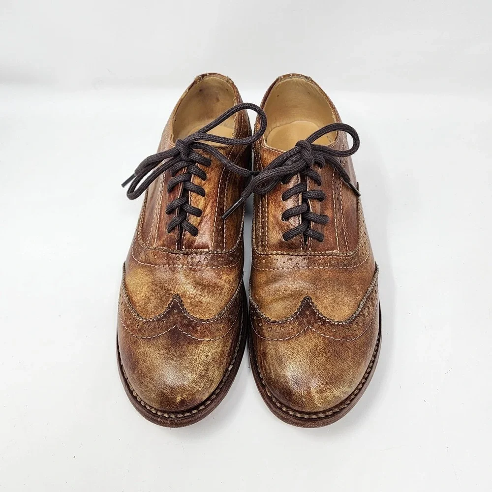 Bed Stu Lita Cobbler Distressed Wingtip Oxfords Women's 8 Brown Leather